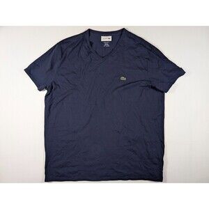 Lacoste V-Neck T-Shirt Mens 2XL FR 7 Navy Blue Pima Cotton Short Sleeve